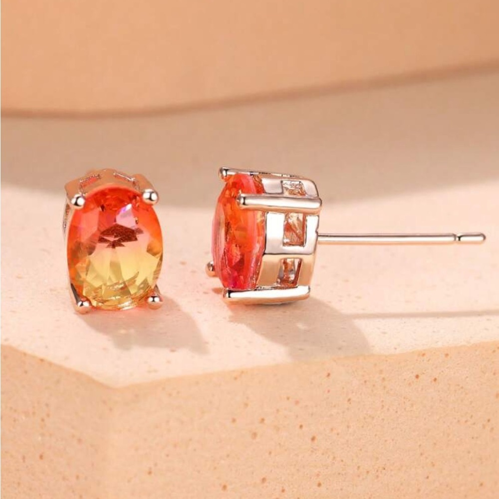 New multi color Cubic Zirconia Oval stud earrings